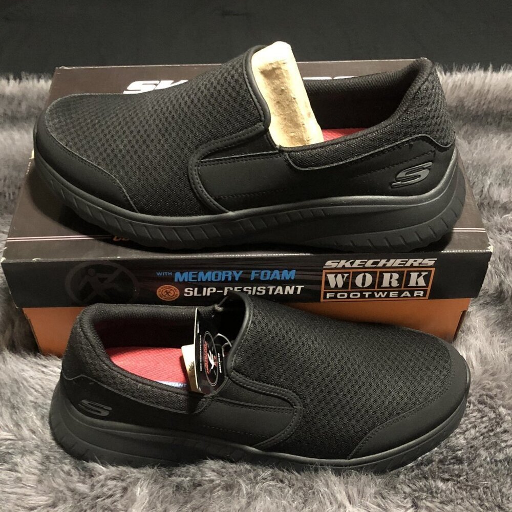 Skechers Men’s Squad Chaos SR Urgran Black Wide Fit Slip Resistant Size 11.5